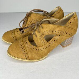Retro SuedeLook Breathable  Lace-Up Pointed Toe Pumps Womens Size 8  EU39 Shoes